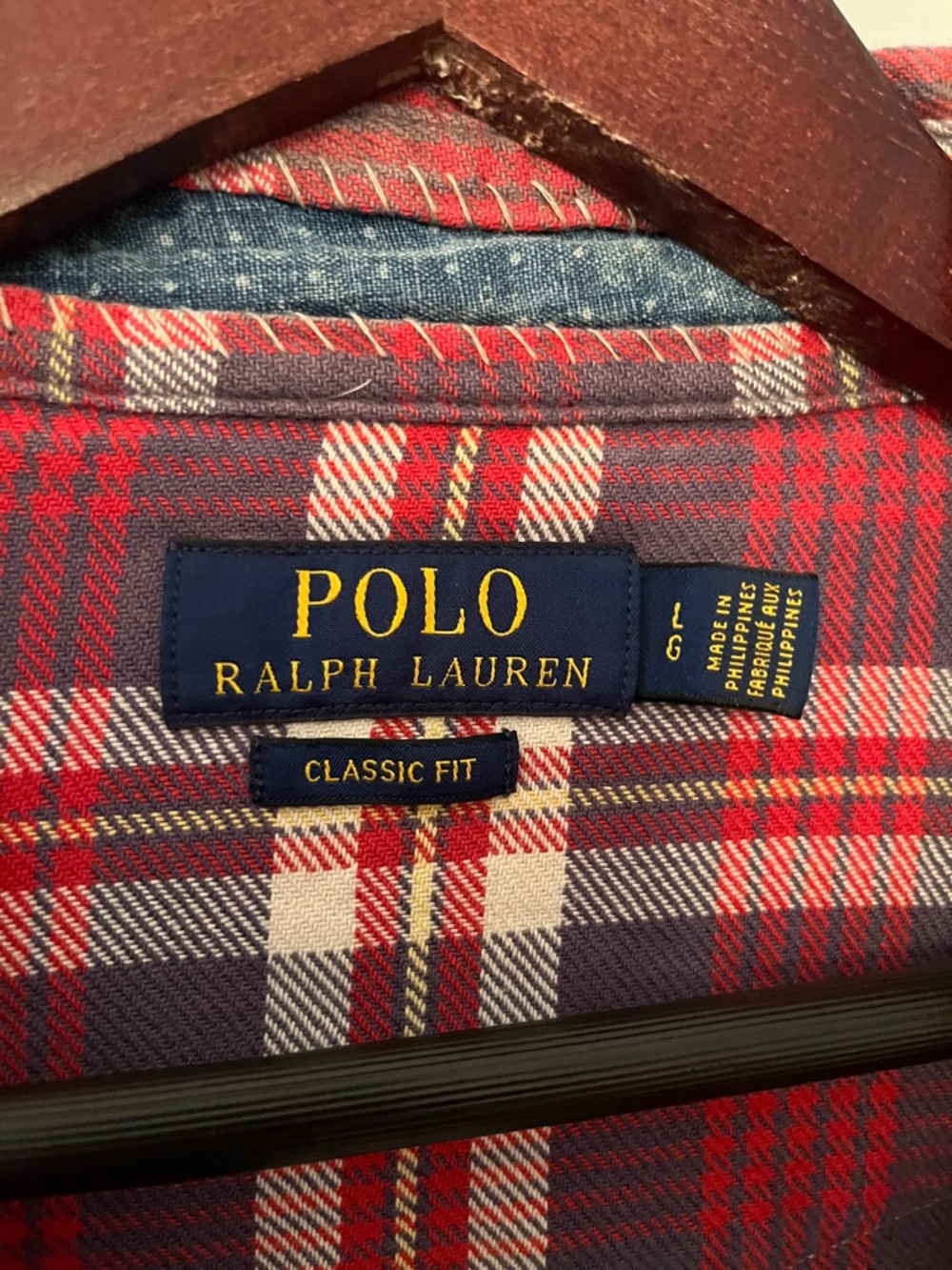 Polo Ralph Lauren Red Plaid Button-Up Shirt with Denim Patches & Frayed Bottom - Picture 2 of 7
